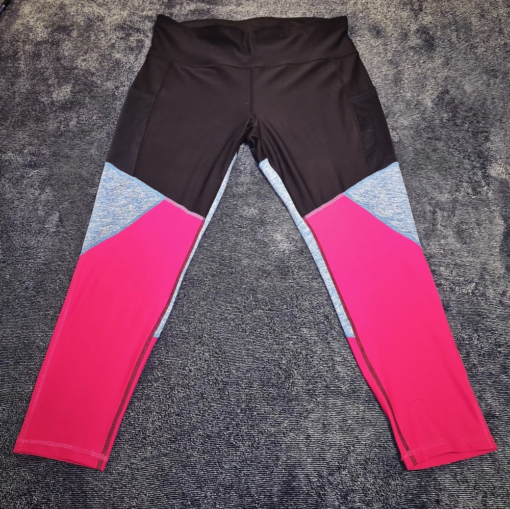 Xersion Women's High Compression 7/8 Ankle Leggings Size XL, Vibrant Pink & Blue